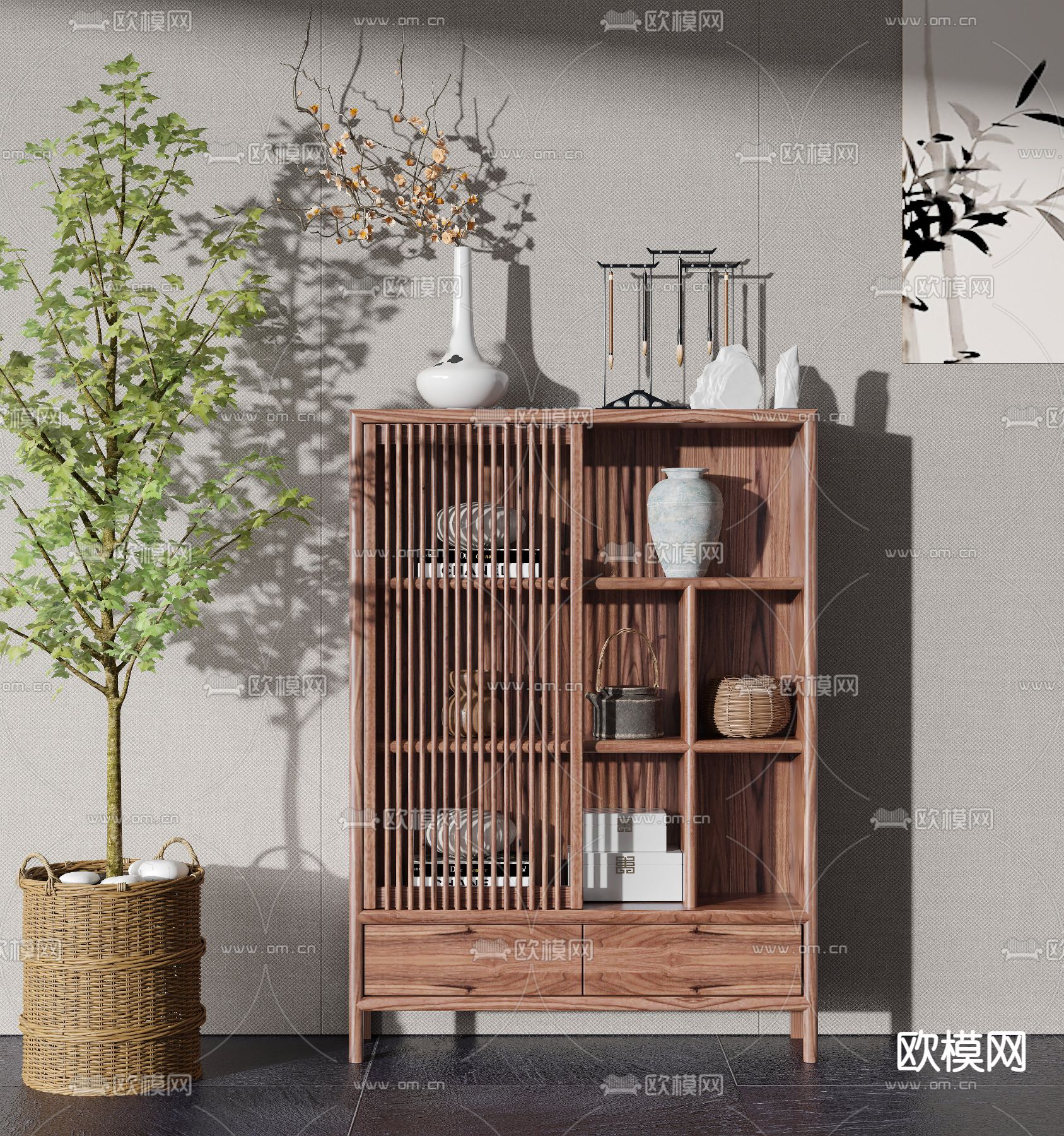 新中式装饰柜边柜3d模型