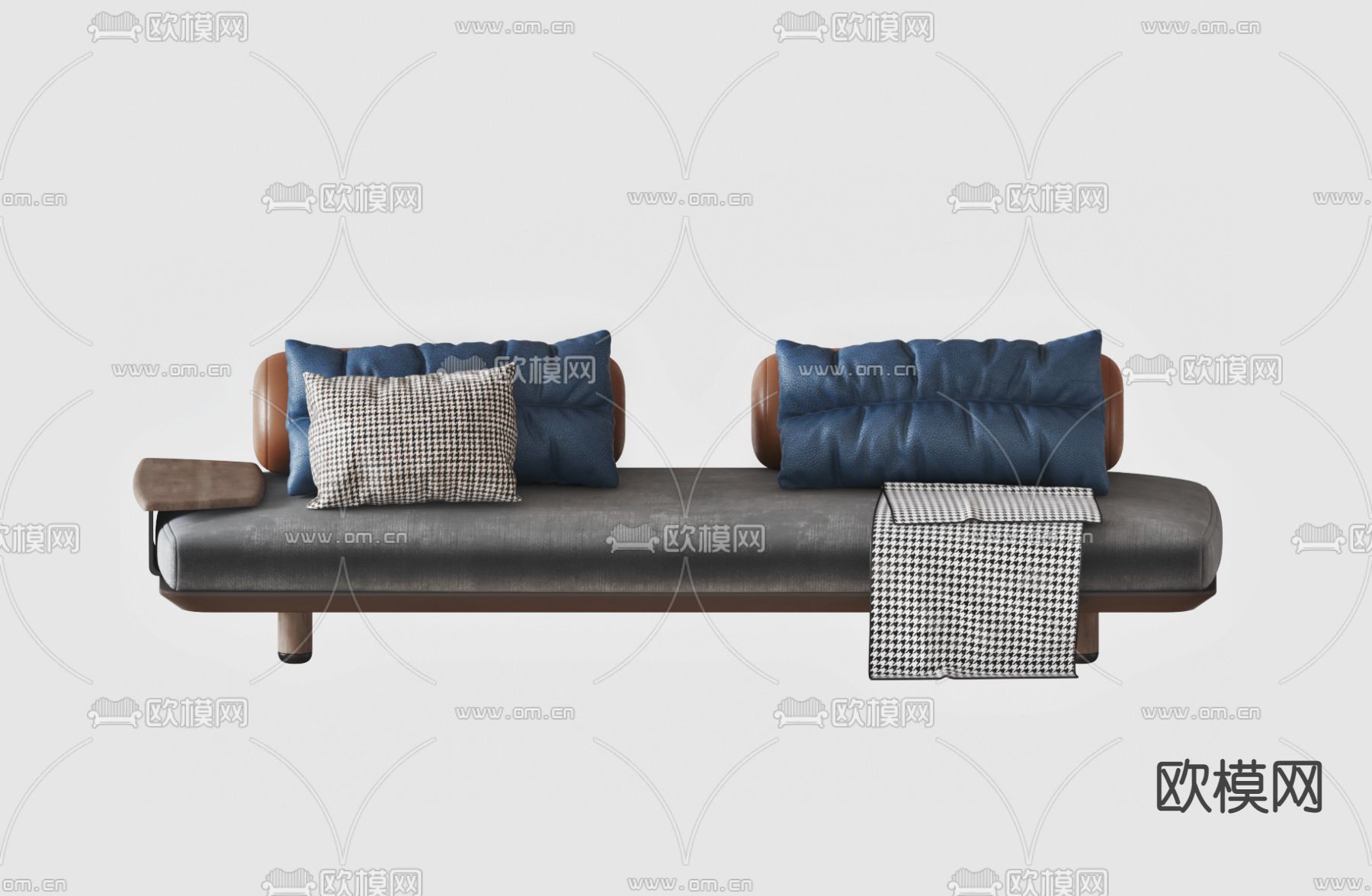 现代皮革双人沙发3d模型下载（渲染图1）