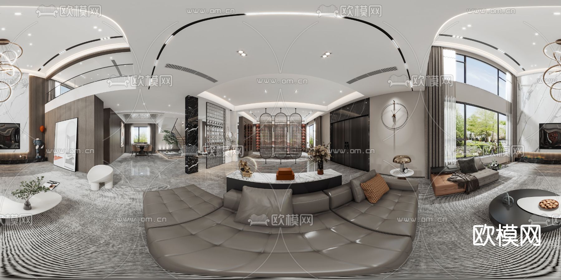 现代别墅客餐厅vr全景3d模型