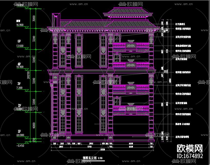 欧式别墅建筑cad结构图下载（渲染图2）