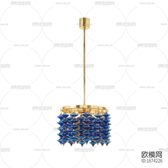 现代轻奢不锈钢蓝色玻璃吊灯下载