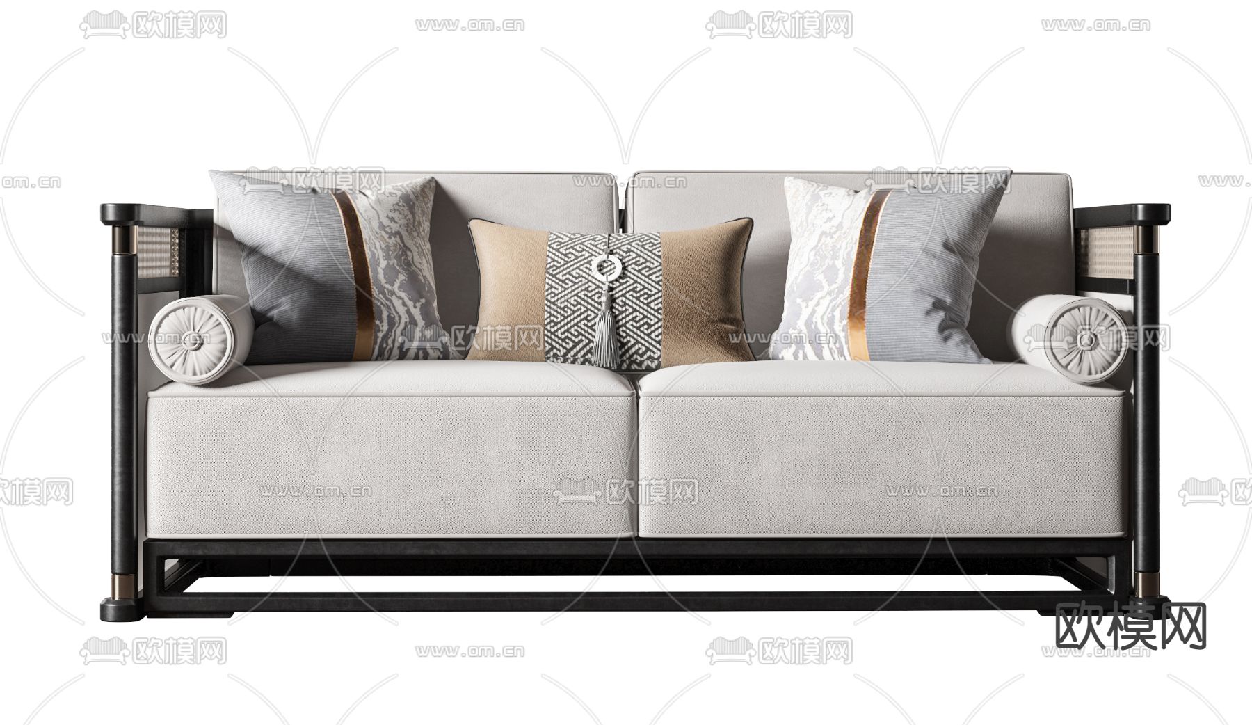 新中式布艺多人沙发3d模型下载（渲染图4）