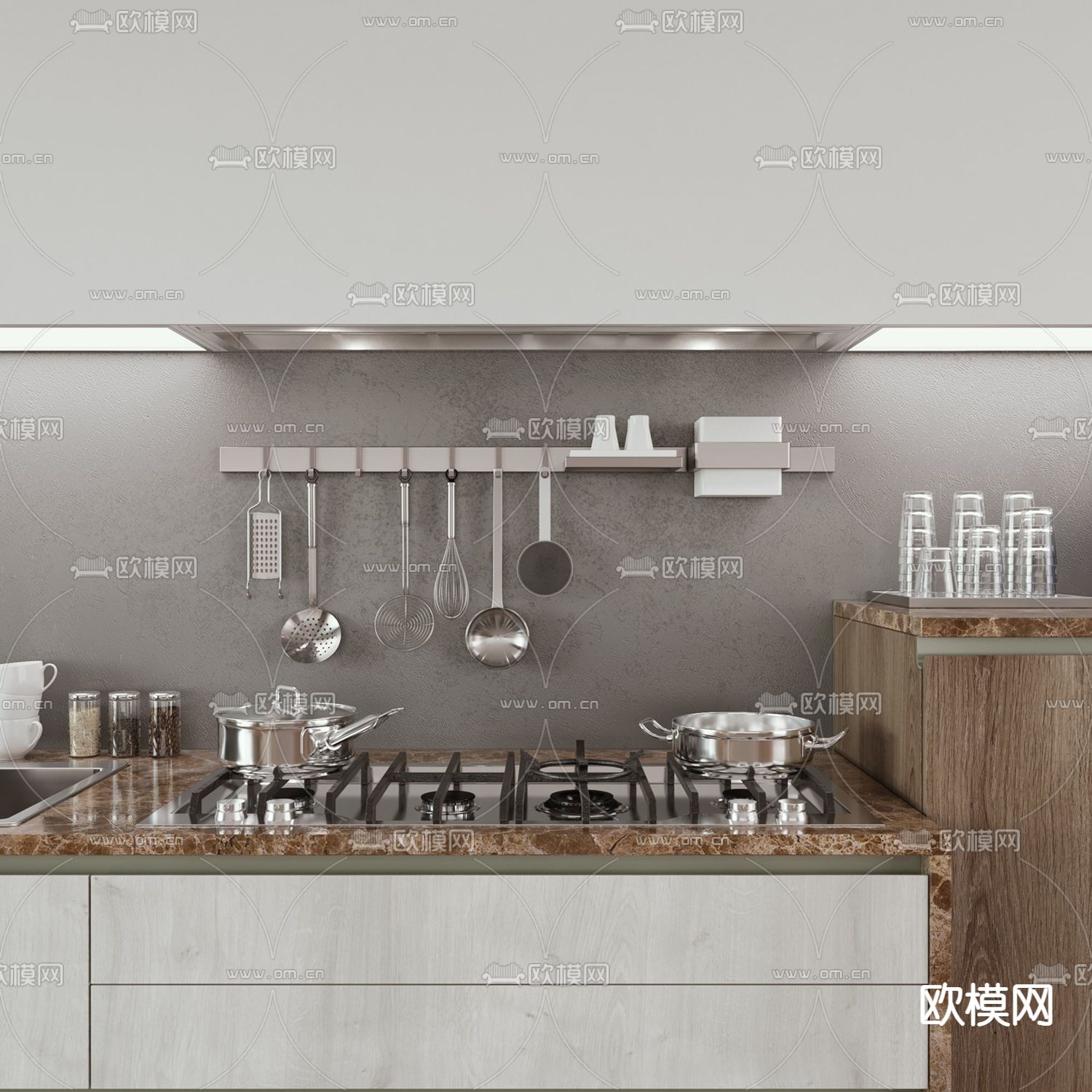 北欧实木橱柜3d模型下载（渲染图2）