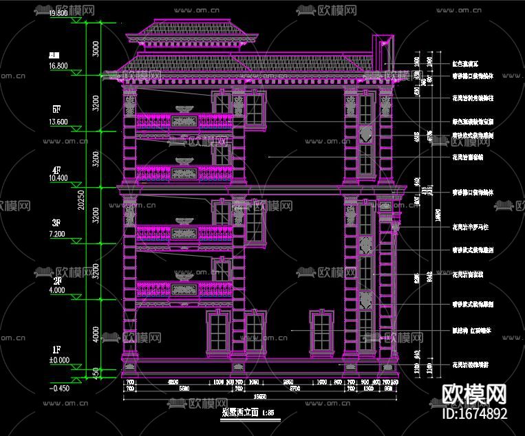 欧式别墅建筑cad结构图下载（渲染图4）