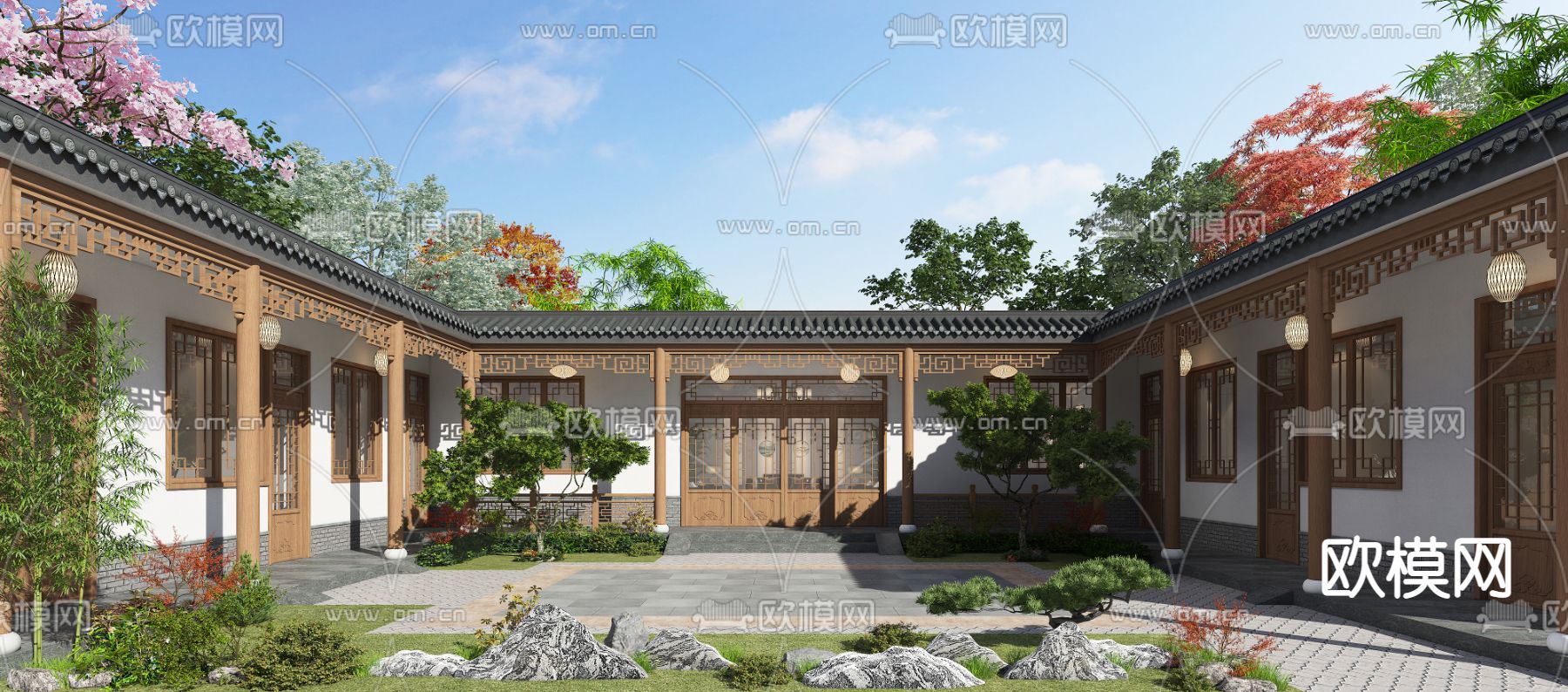 中式四合院园林景观3d模型