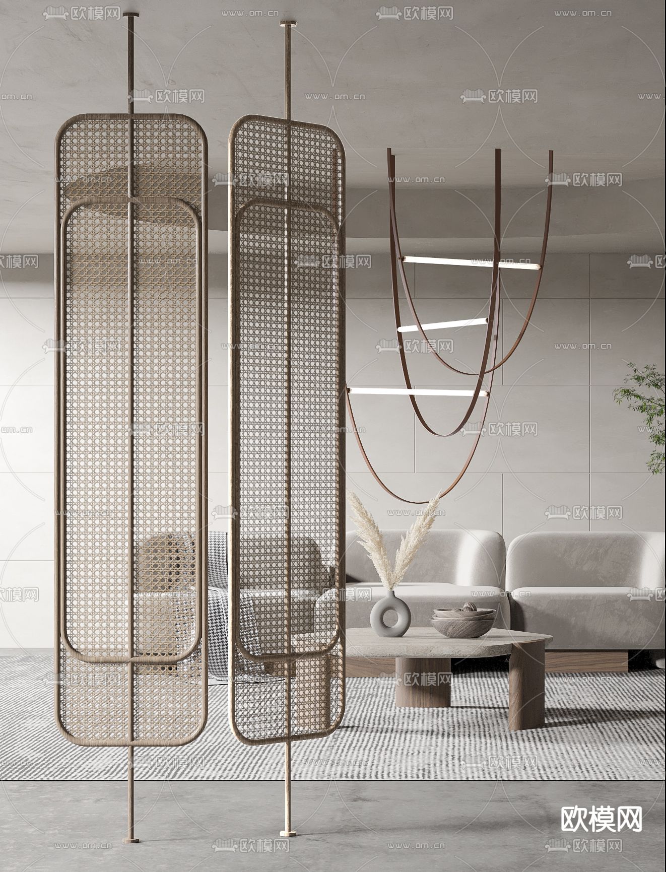 侘寂风藤编隔断3d模型下载（渲染图5）