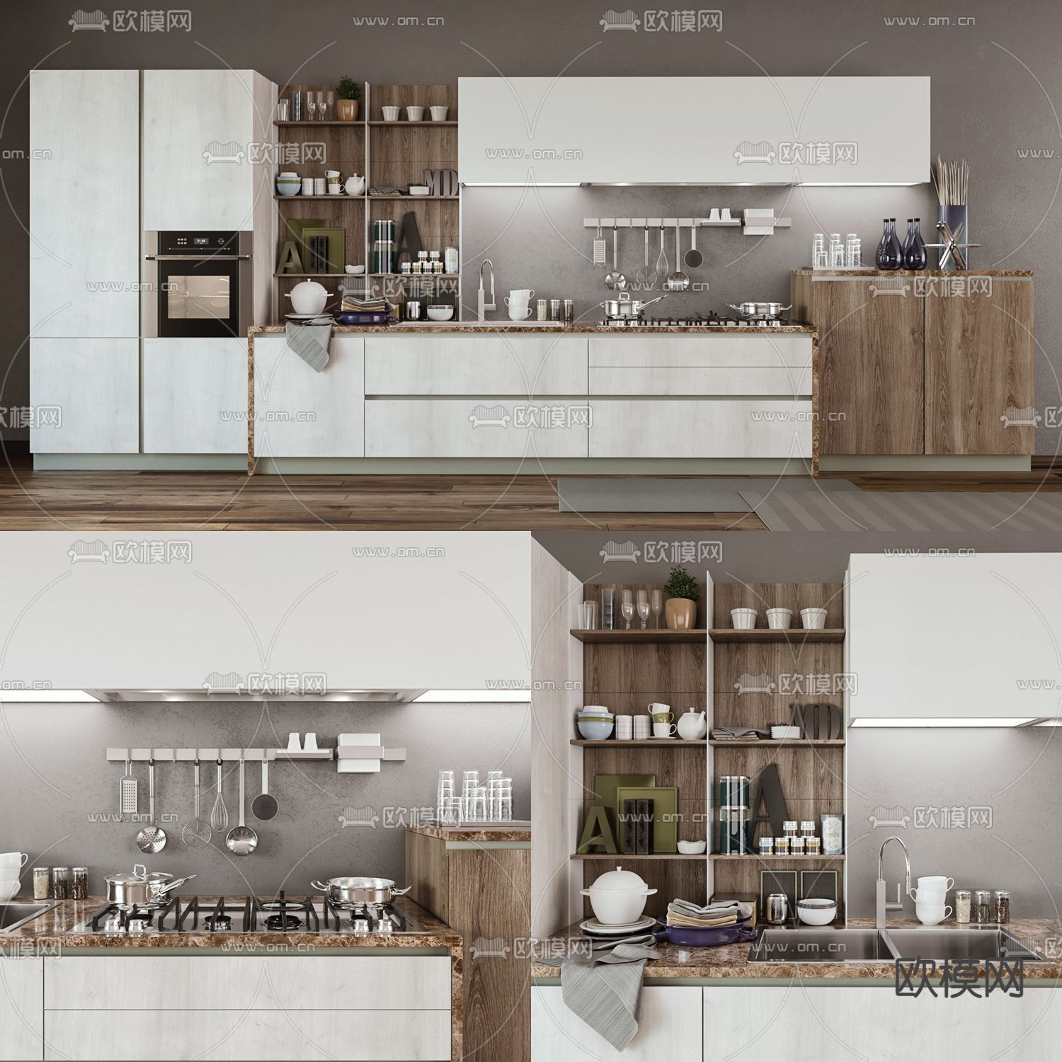 北欧实木橱柜3d模型下载（渲染图1）