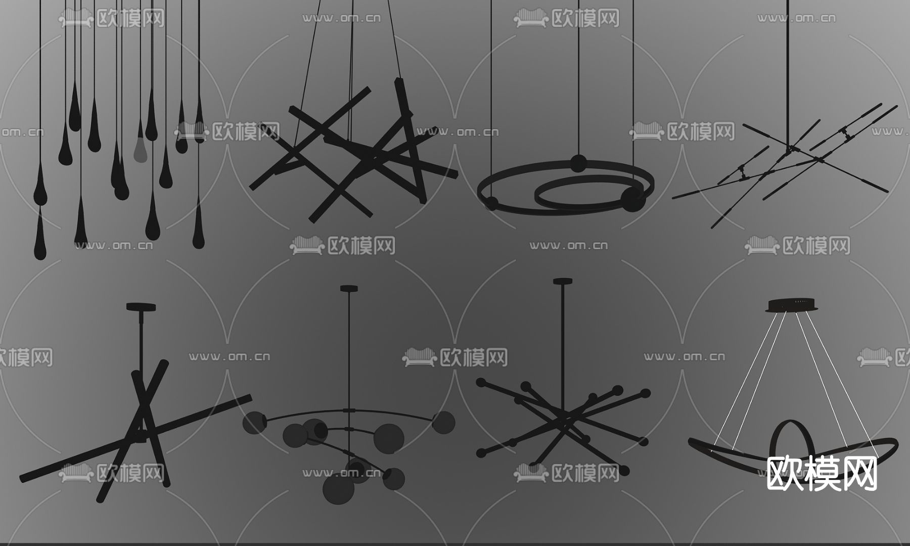 现代轻奢金属吊灯su模型下载（渲染图2）