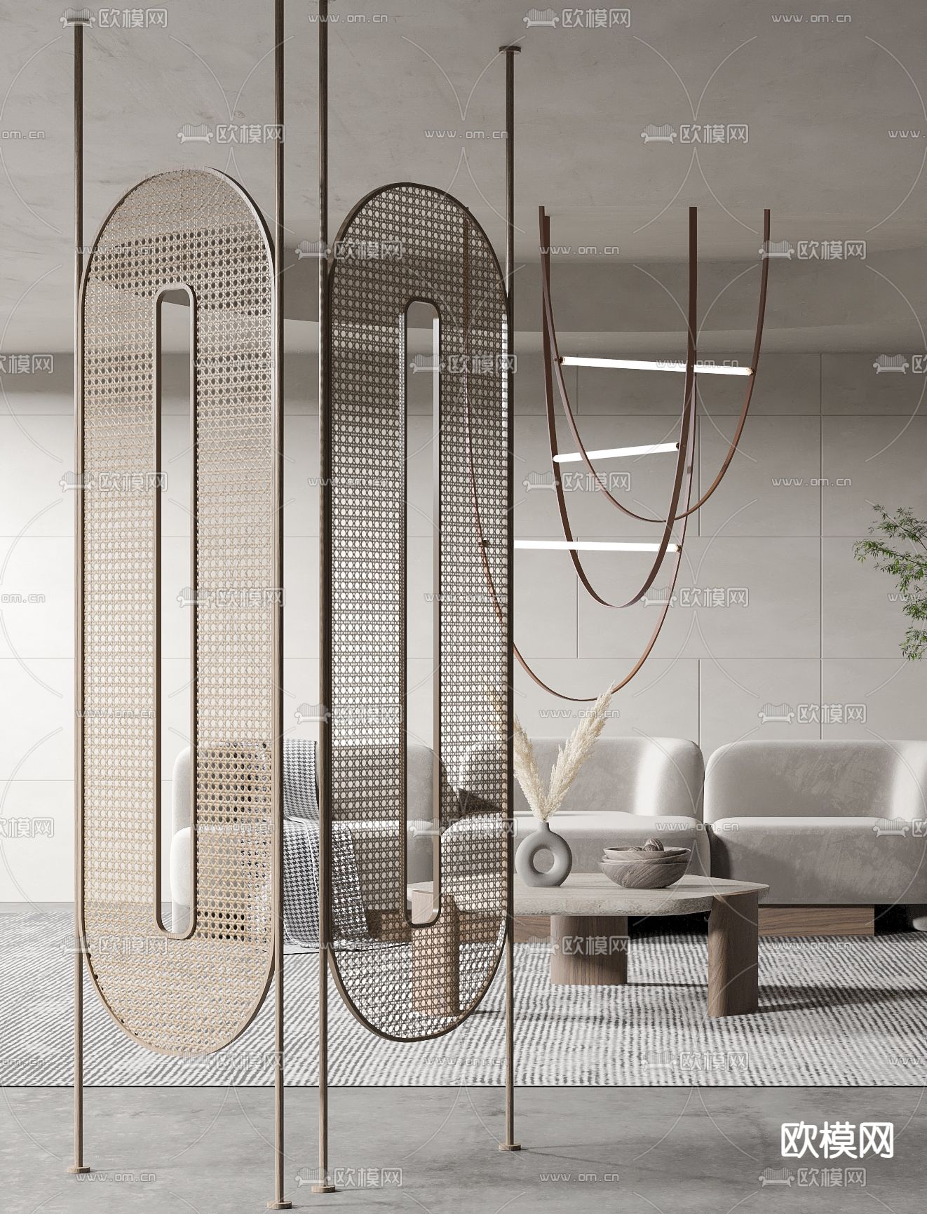 侘寂风藤编隔断3d模型下载（渲染图3）
