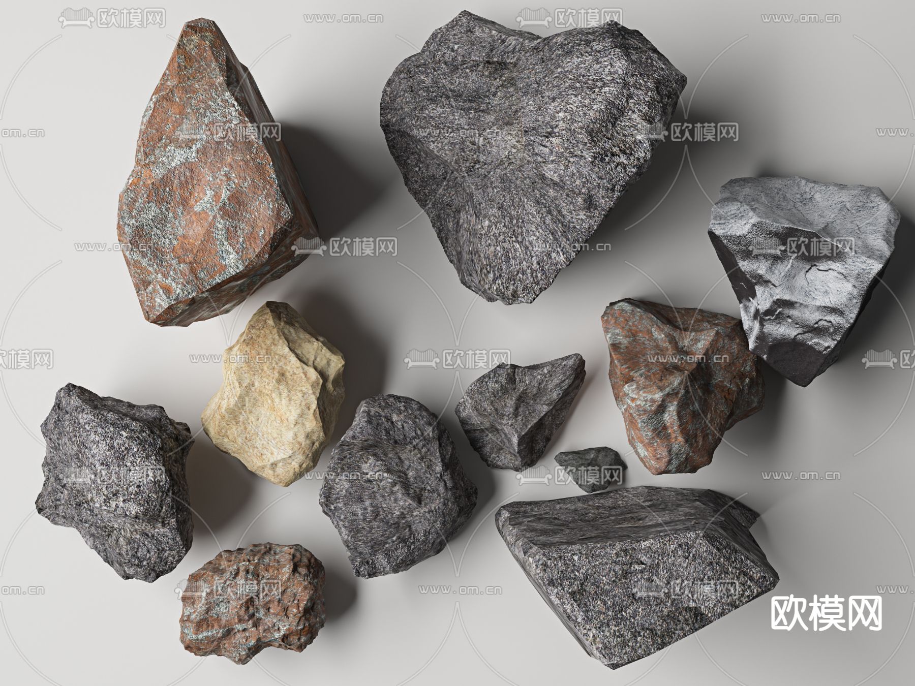 现代景观假山石头3d模型下载