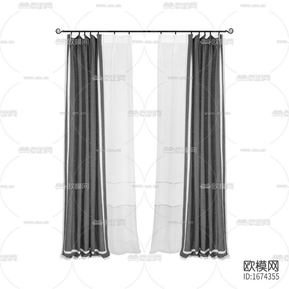 現(xiàn)代簡約灰底白邊布藝遮光窗簾下載