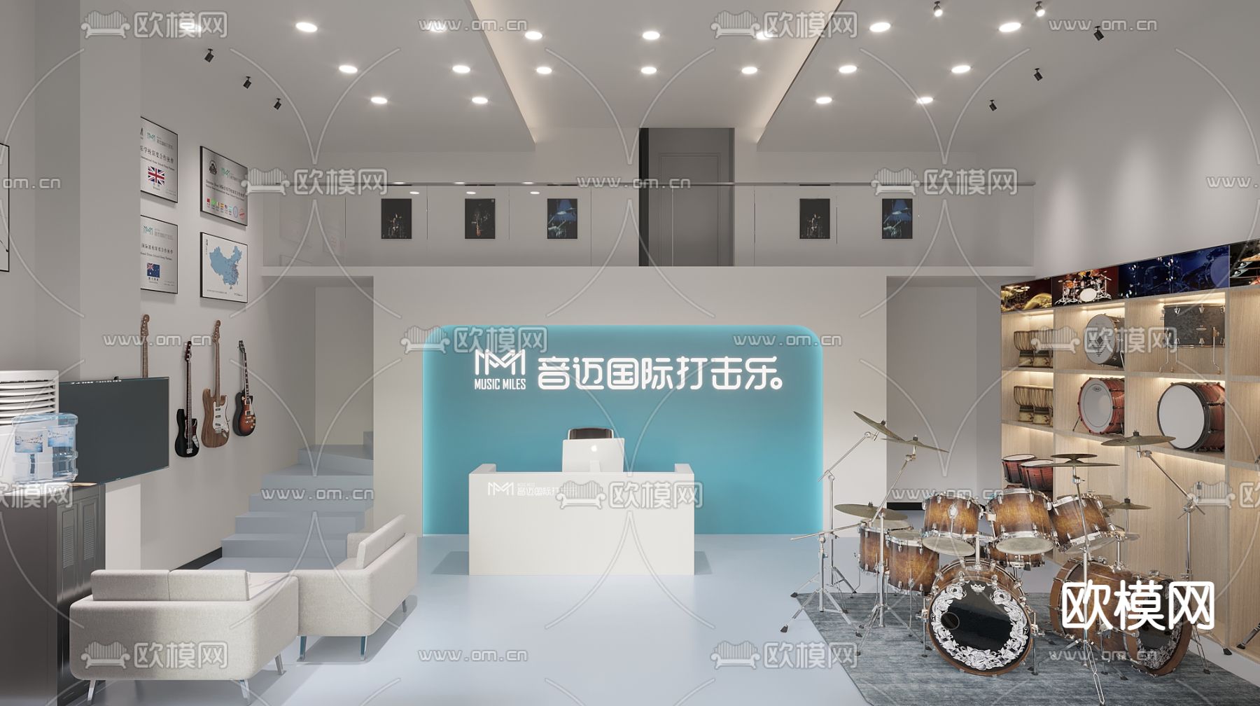 现代架子鼓吉他专卖店3d模型下载（渲染图2）