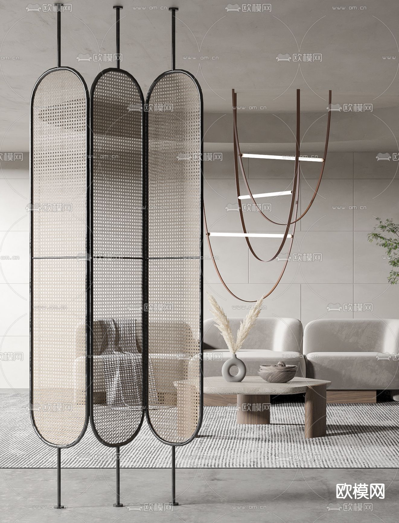 侘寂风藤编隔断3d模型下载（渲染图2）