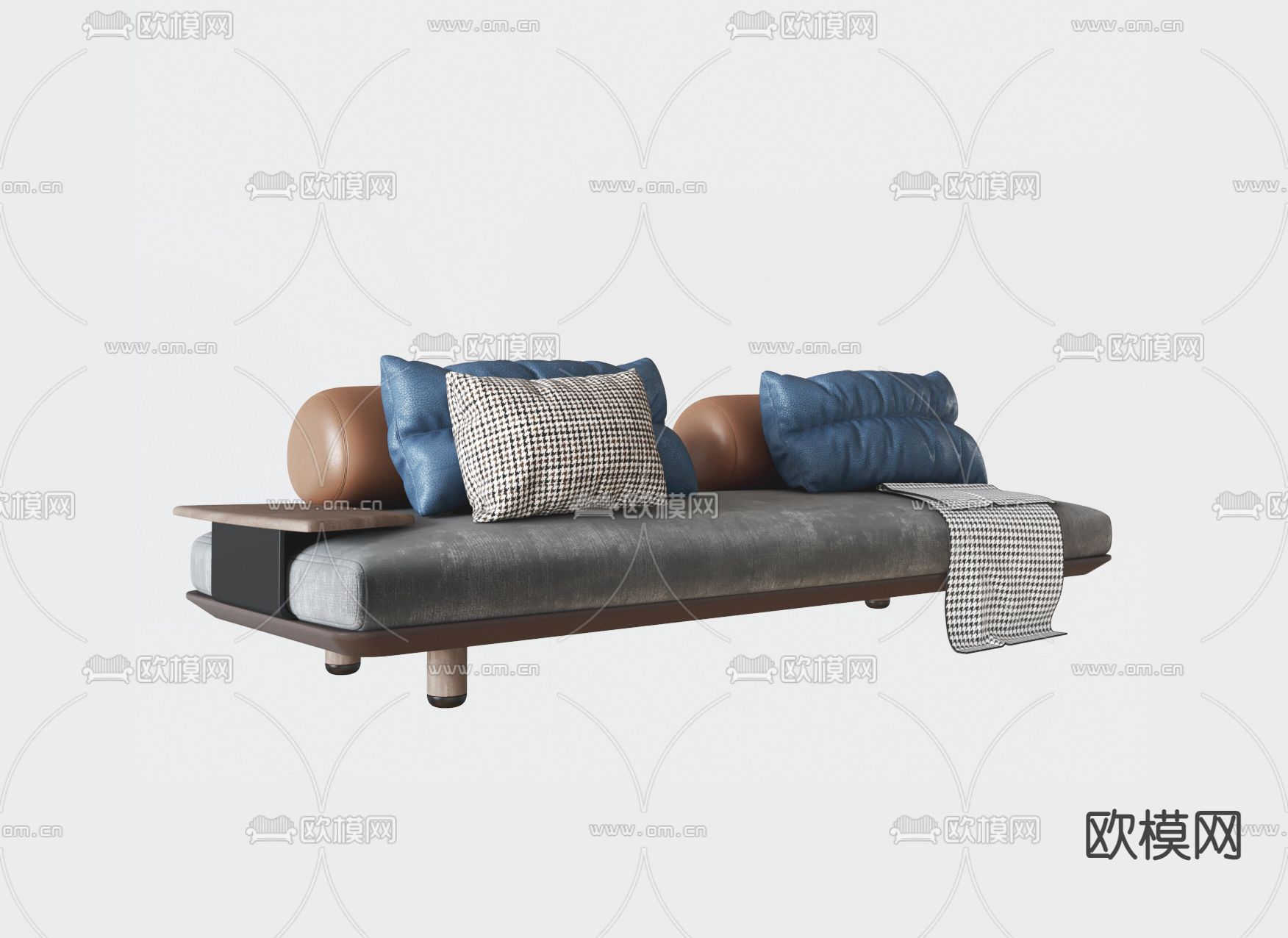 现代皮革双人沙发3d模型下载（渲染图2）