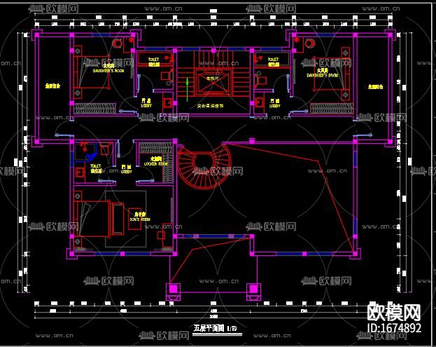 欧式别墅建筑cad结构图下载（渲染图10）