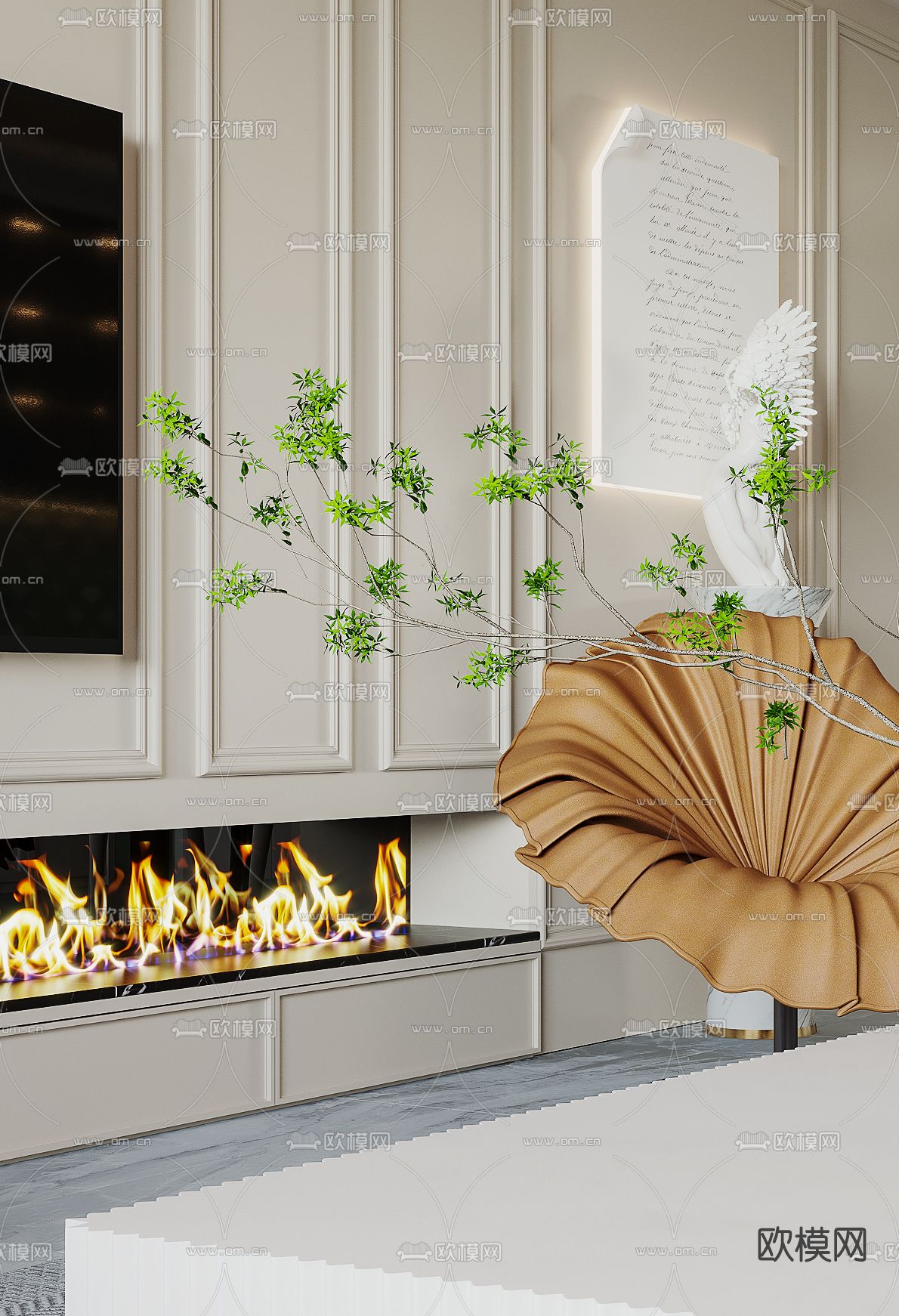 简欧轻奢客厅餐厅3d模型下载（渲染图9）