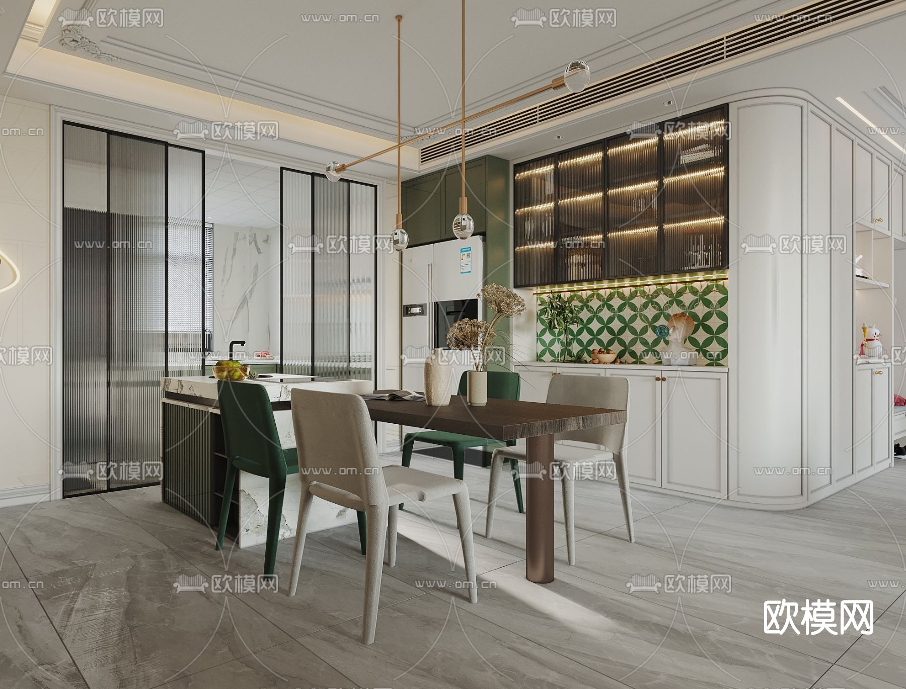 简欧轻奢客厅餐厅3d模型下载（渲染图6）