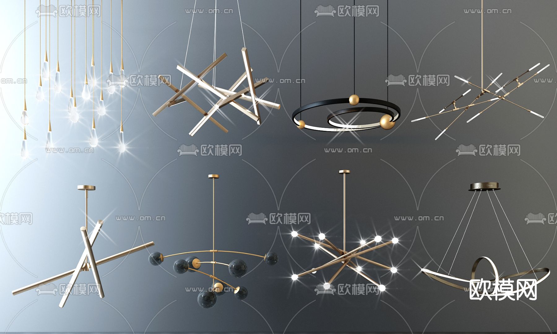 现代轻奢金属吊灯su模型下载（渲染图1）