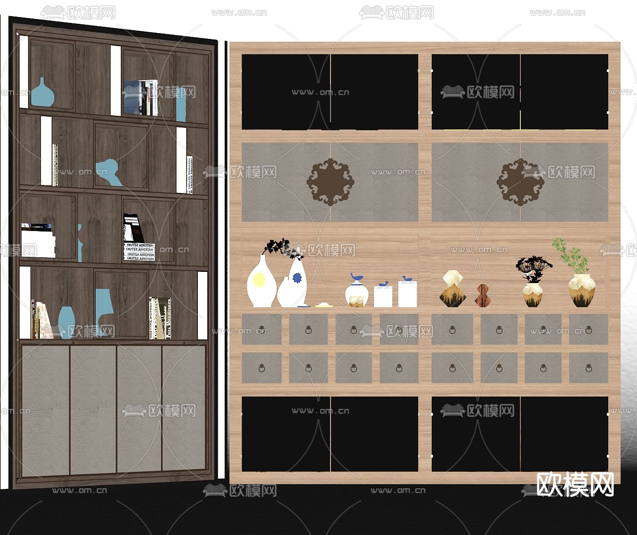 新中式实木装饰柜su模型下载（渲染图2）