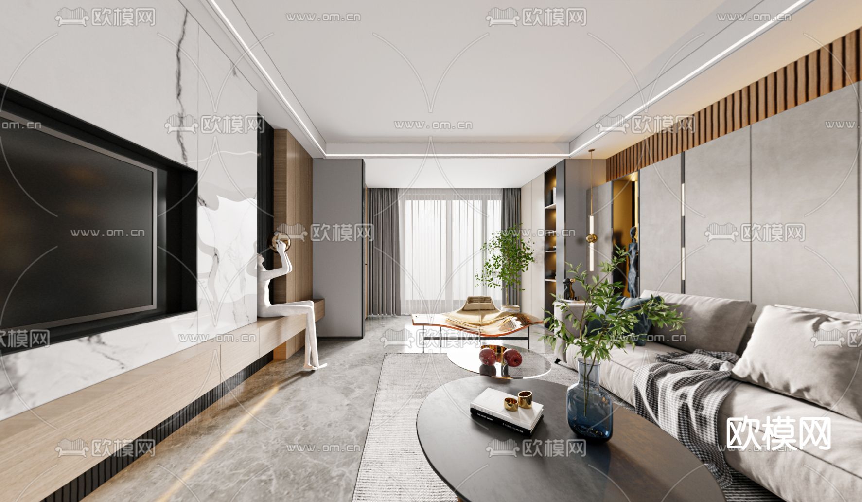 现代客厅餐厅vr全景3d模型
