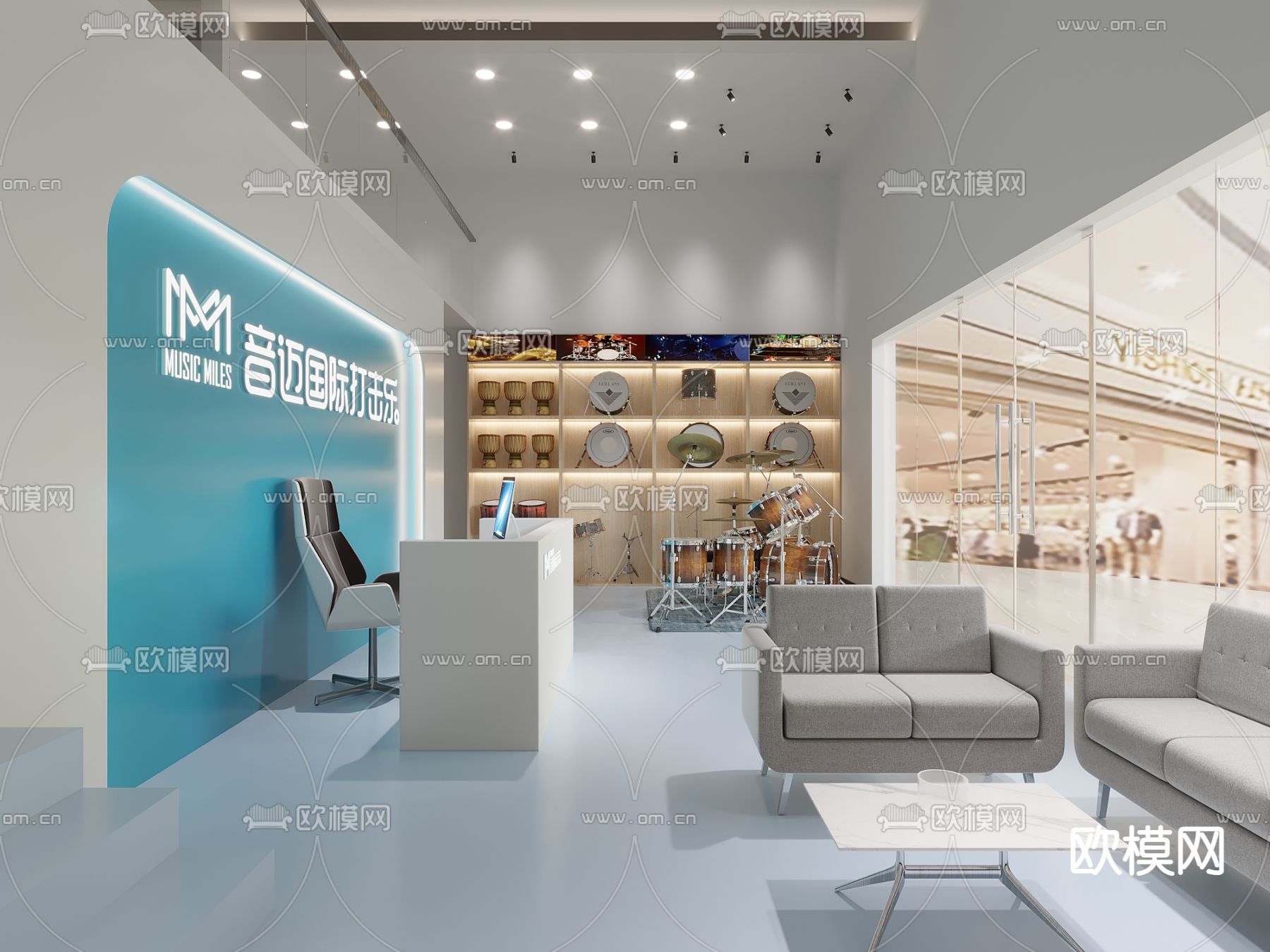 现代架子鼓吉他专卖店3d模型下载（渲染图1）