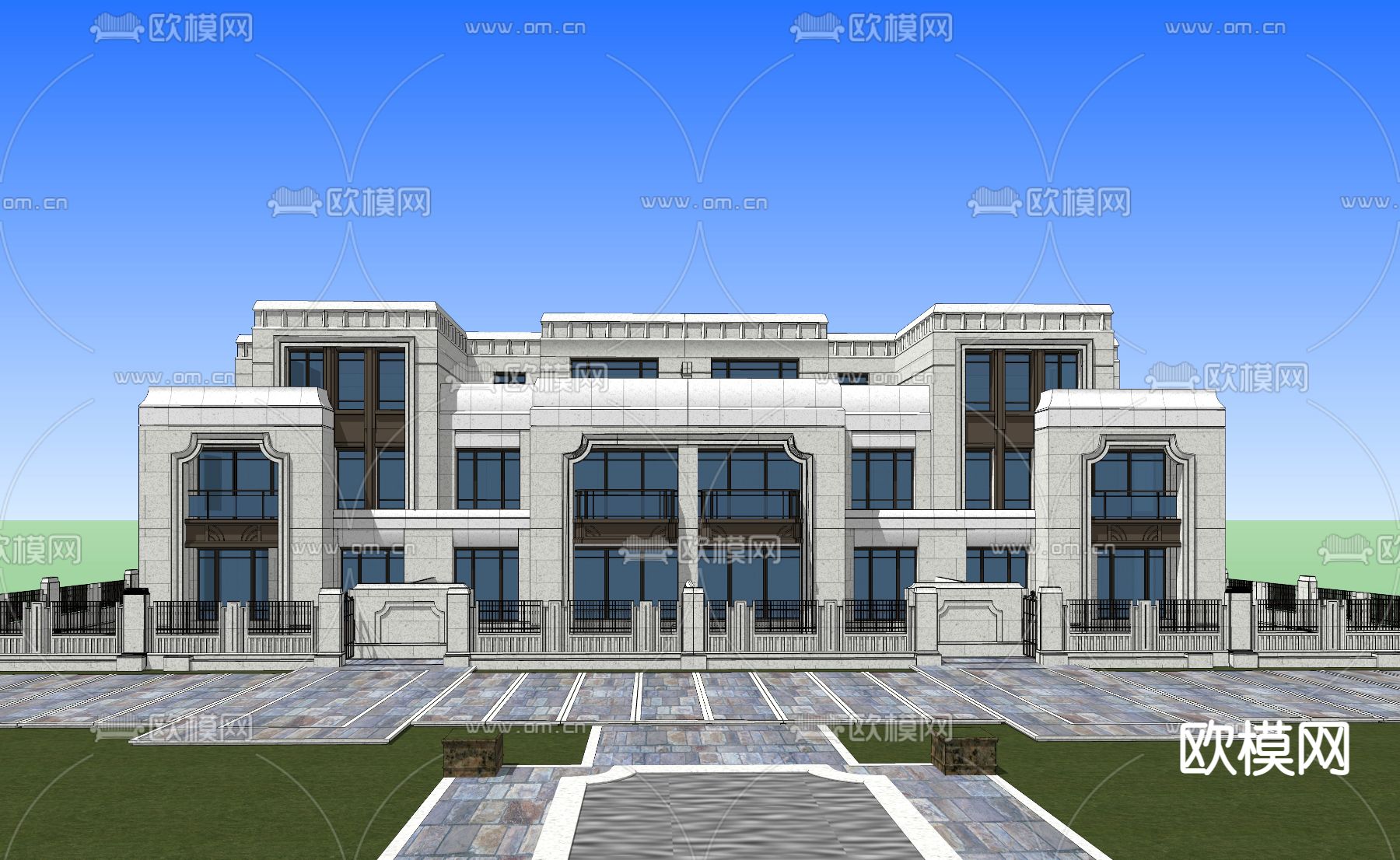 欧式联排别墅su模型下载（渲染图2）