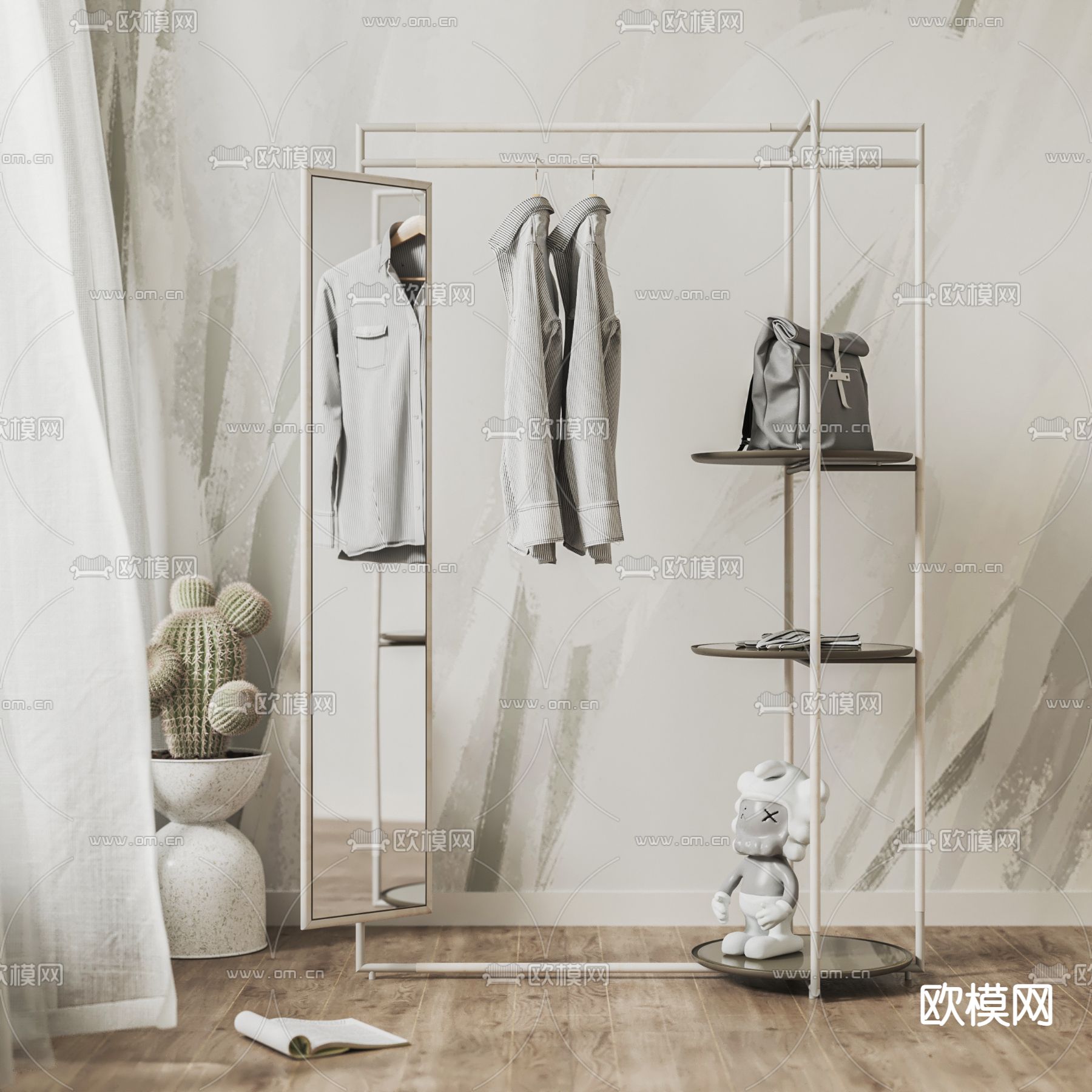 现代衣帽架穿衣镜3d模型下载