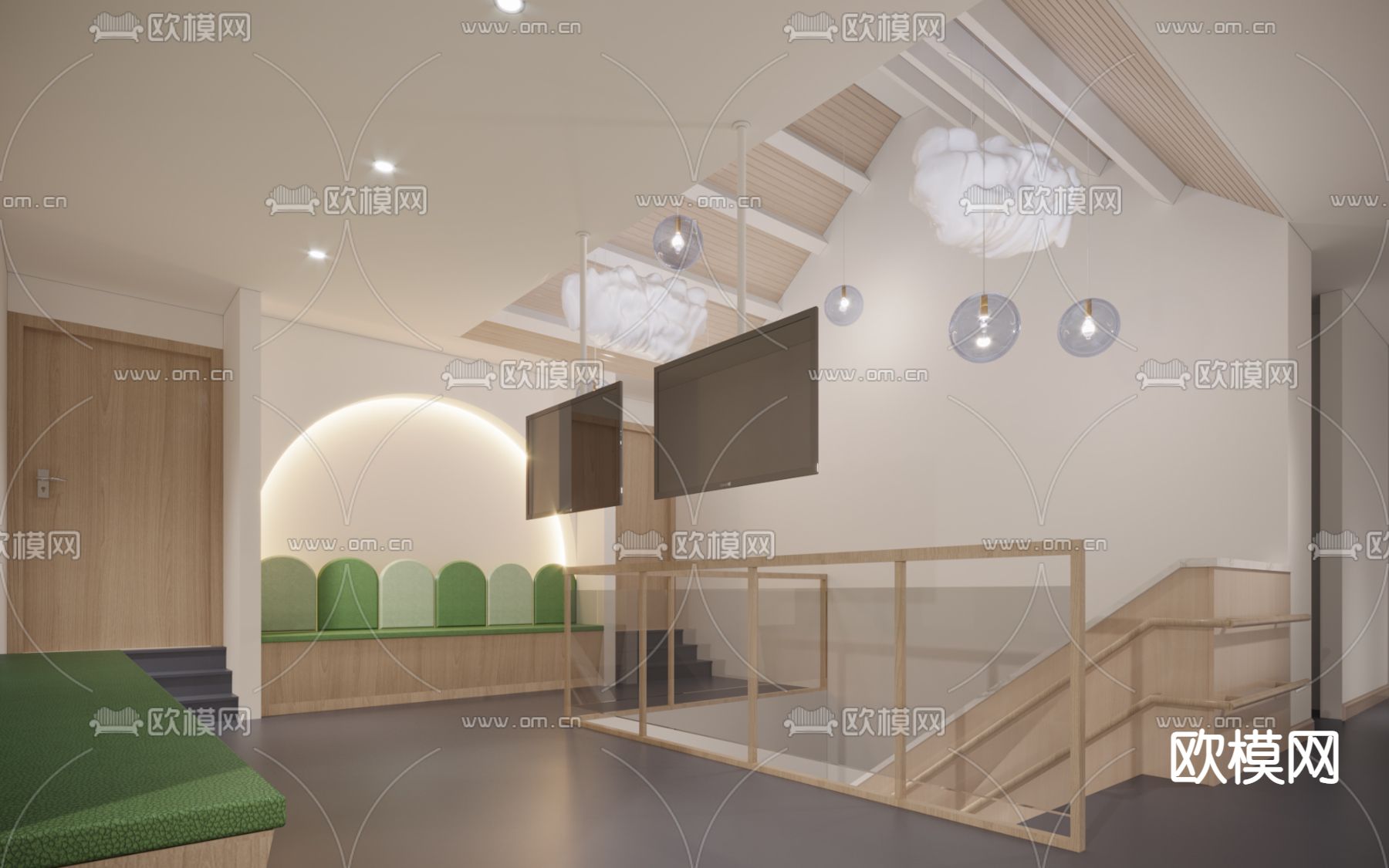 现代幼儿园楼梯间免费3d模型下载（渲染图2）