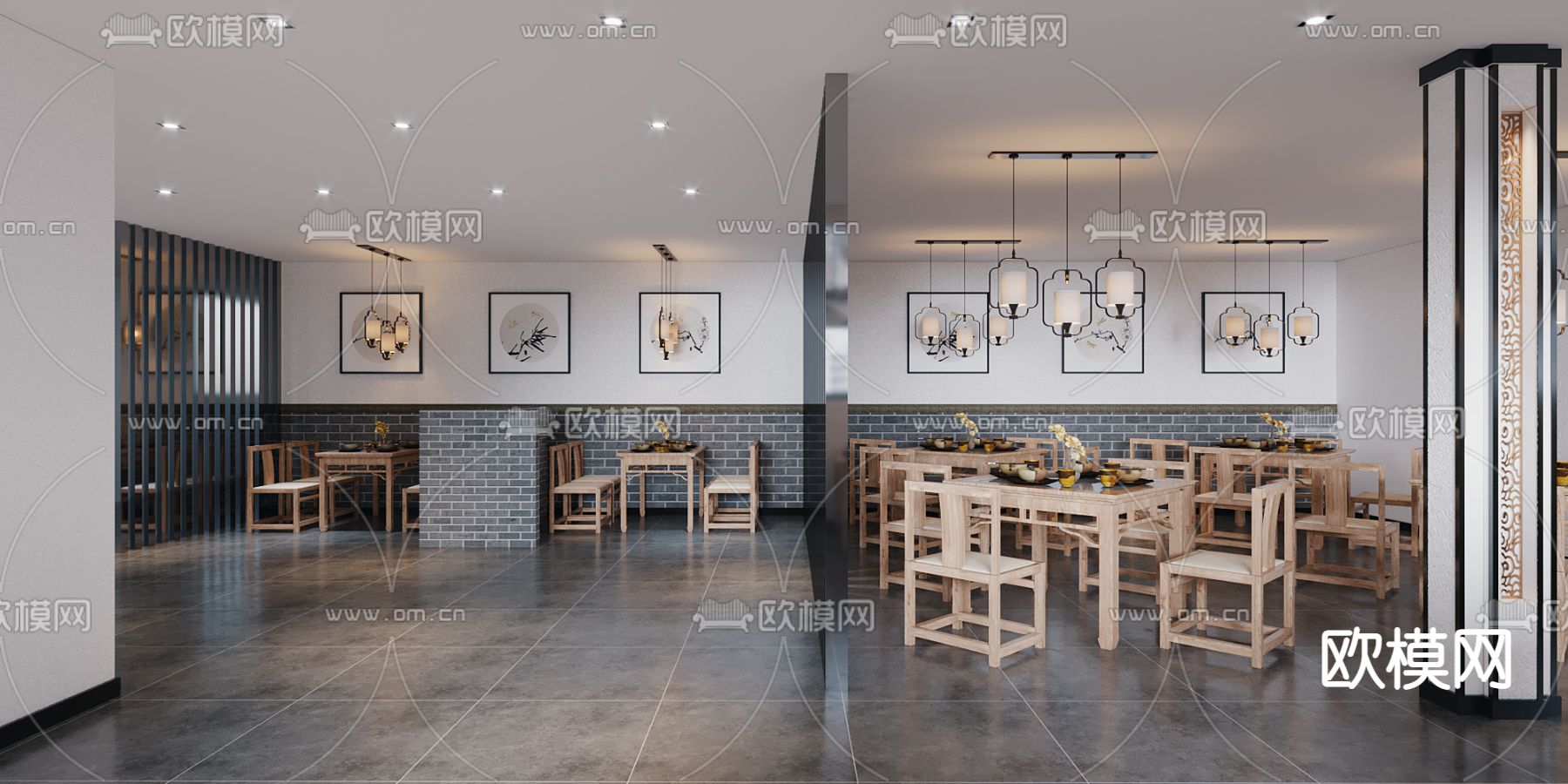 新中式中餐厅免费3d模型下载（渲染图2）
