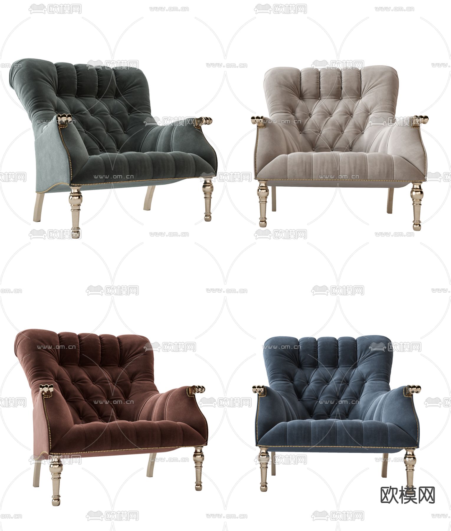简欧布艺休闲椅3d模型下载（渲染图1）