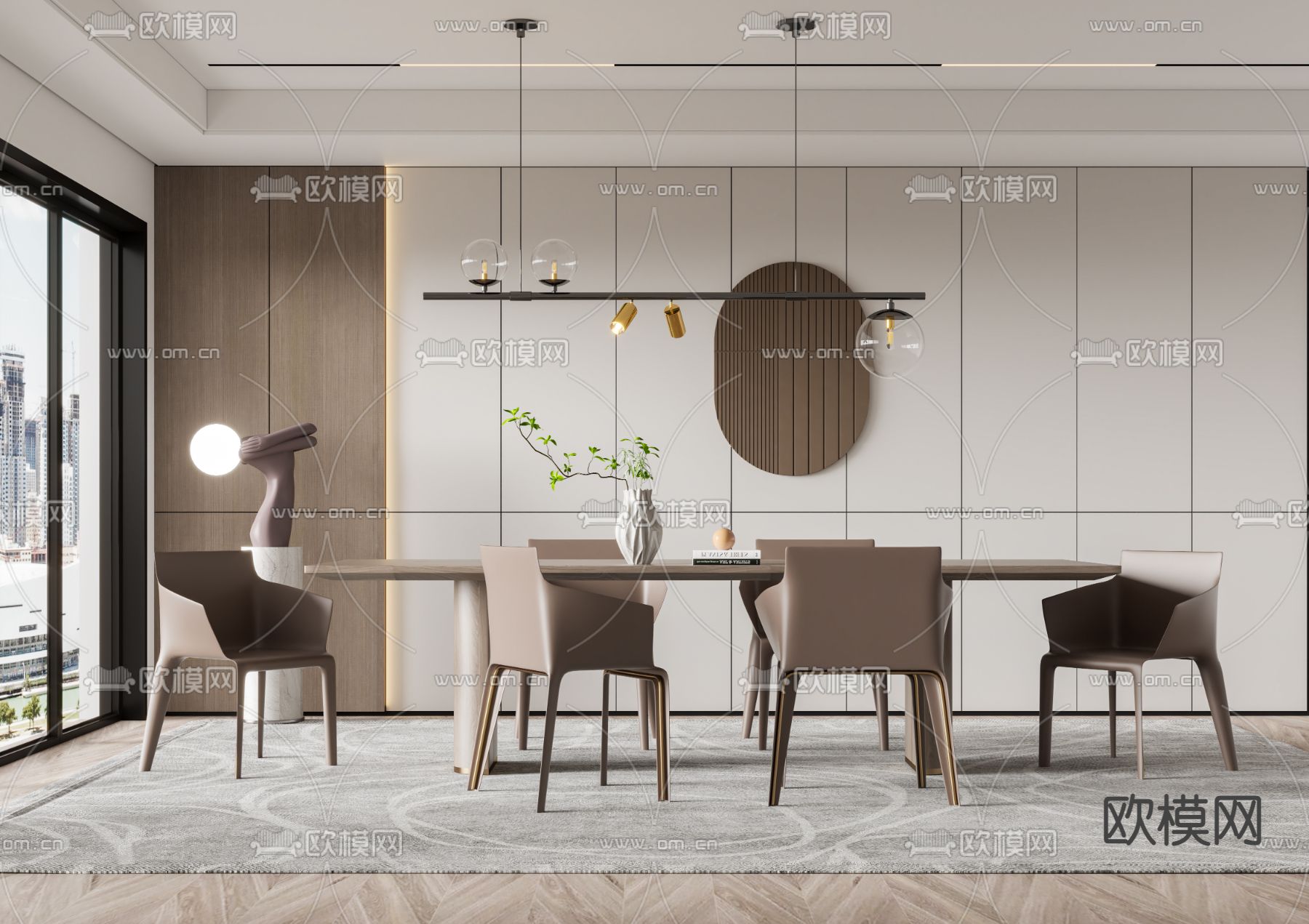 现代实木餐桌椅3d模型下载