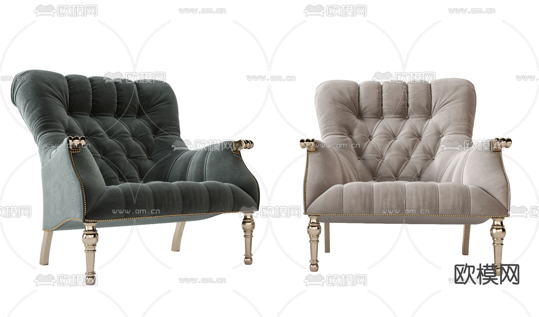 简欧布艺休闲椅3d模型下载（渲染图3）