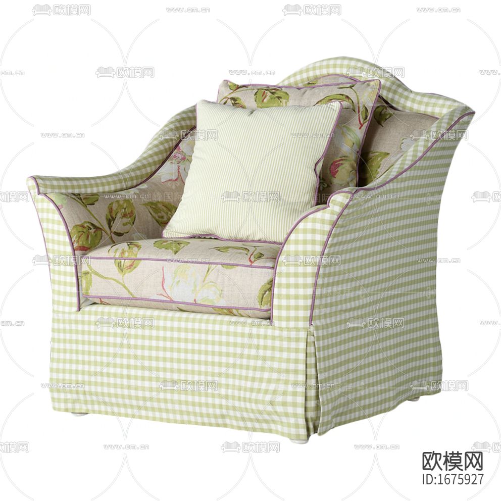 美式乡村格纹布艺单人沙发下载