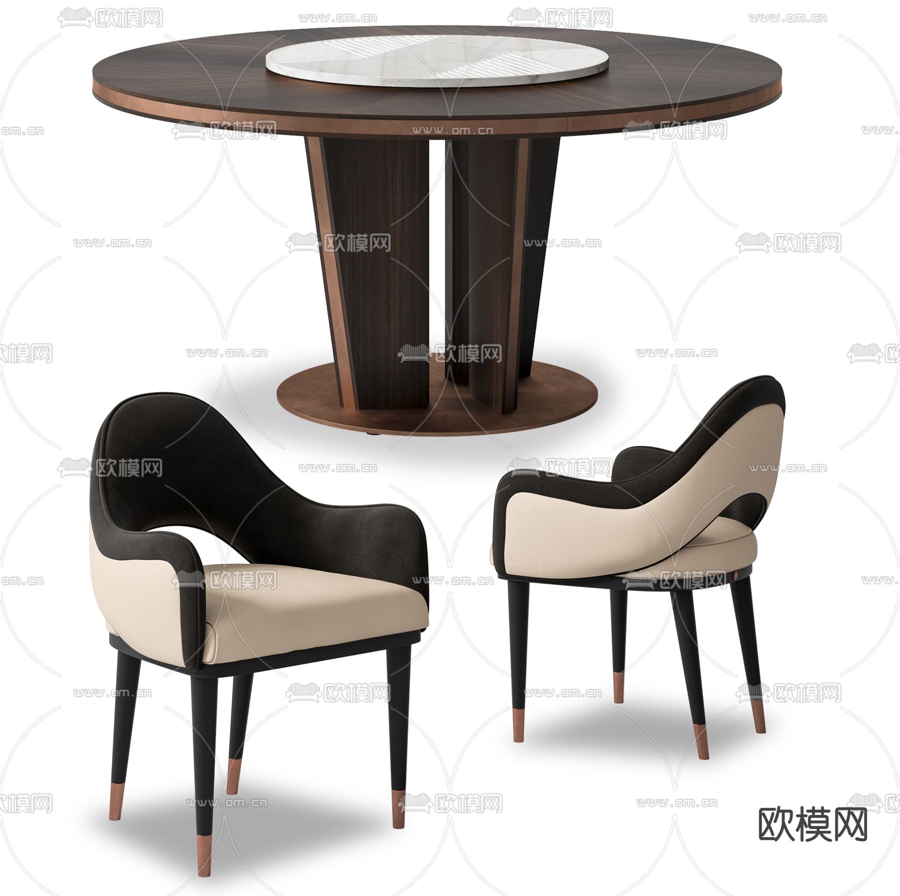 现代实木餐桌椅免费3d模型下载