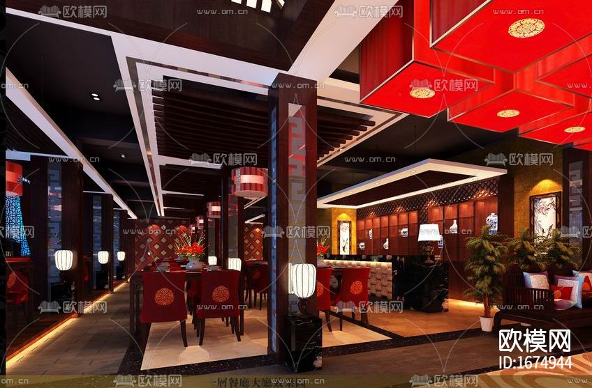 中餐厅全套cad施工图下载（渲染图5）