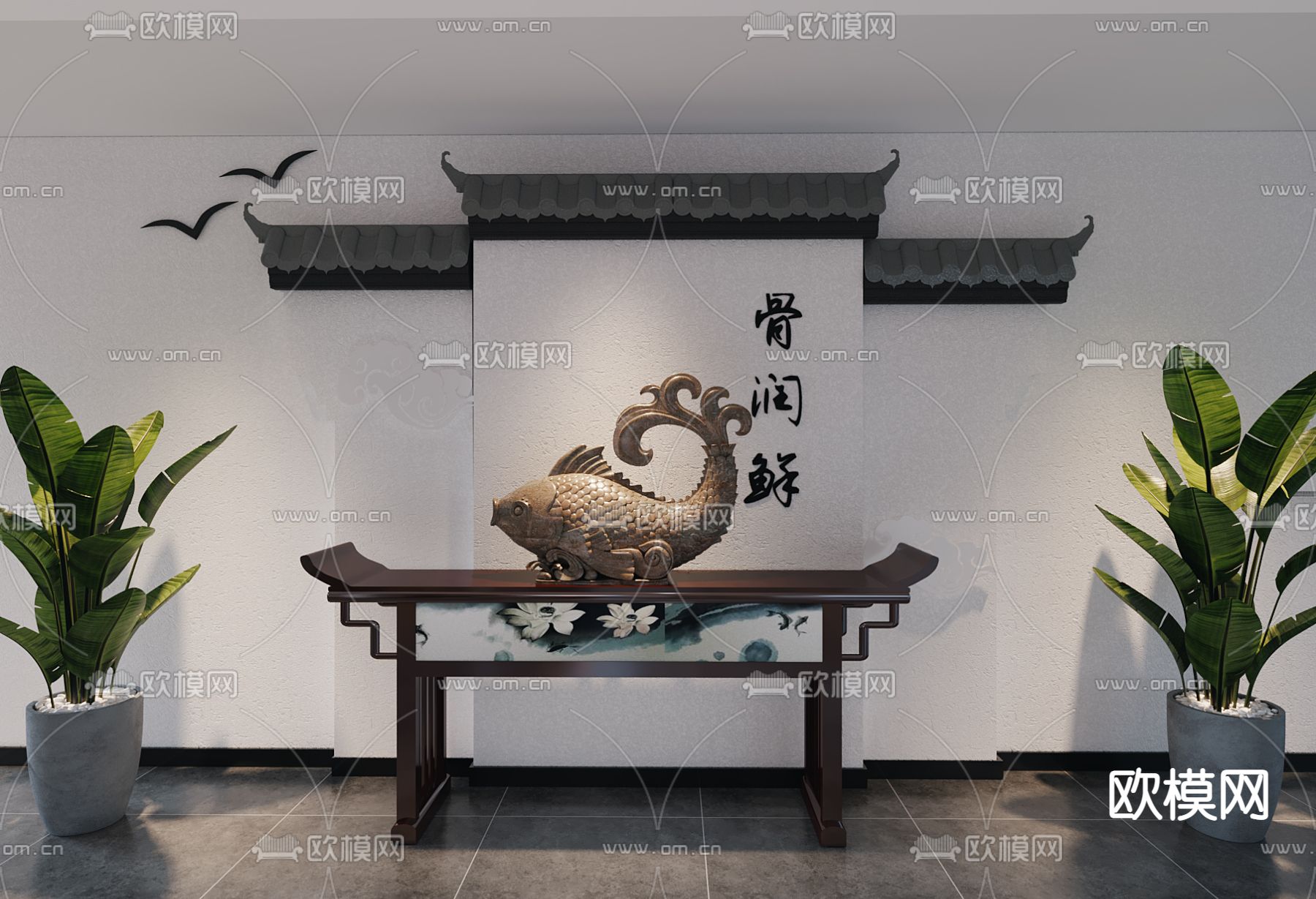 新中式中餐厅免费3d模型下载（渲染图3）