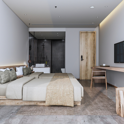  侘寂民宿客房su模型 