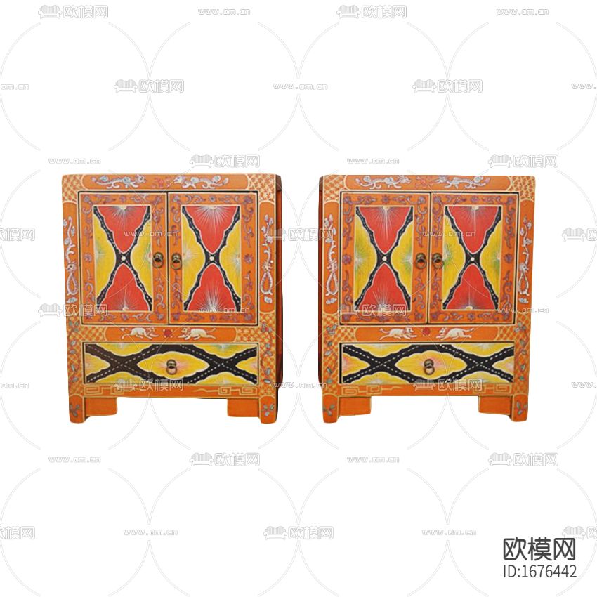 东南亚古典实木彩绘床头柜下载