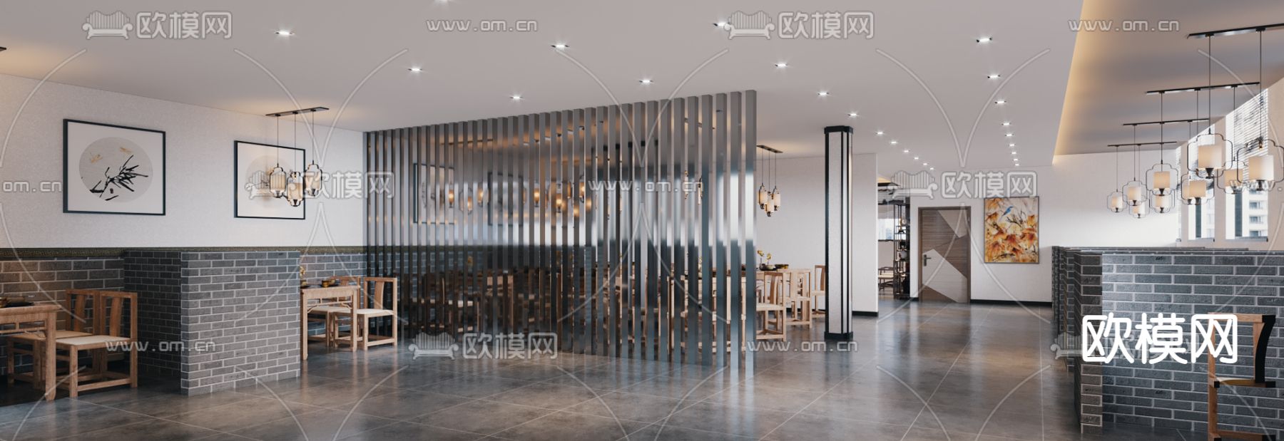 新中式中餐厅免费3d模型下载（渲染图1）