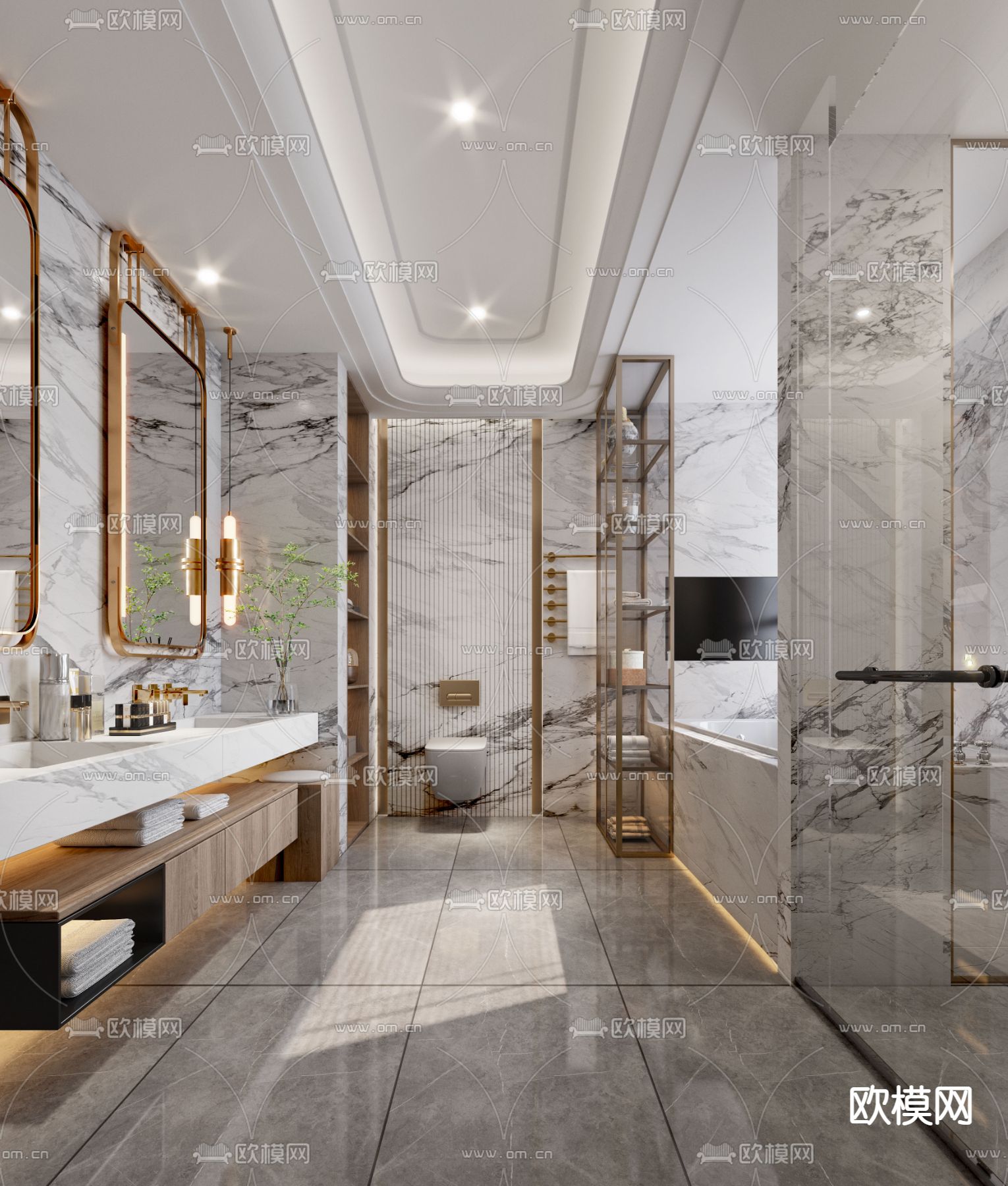 现代轻奢卫生间浴室3d模型下载