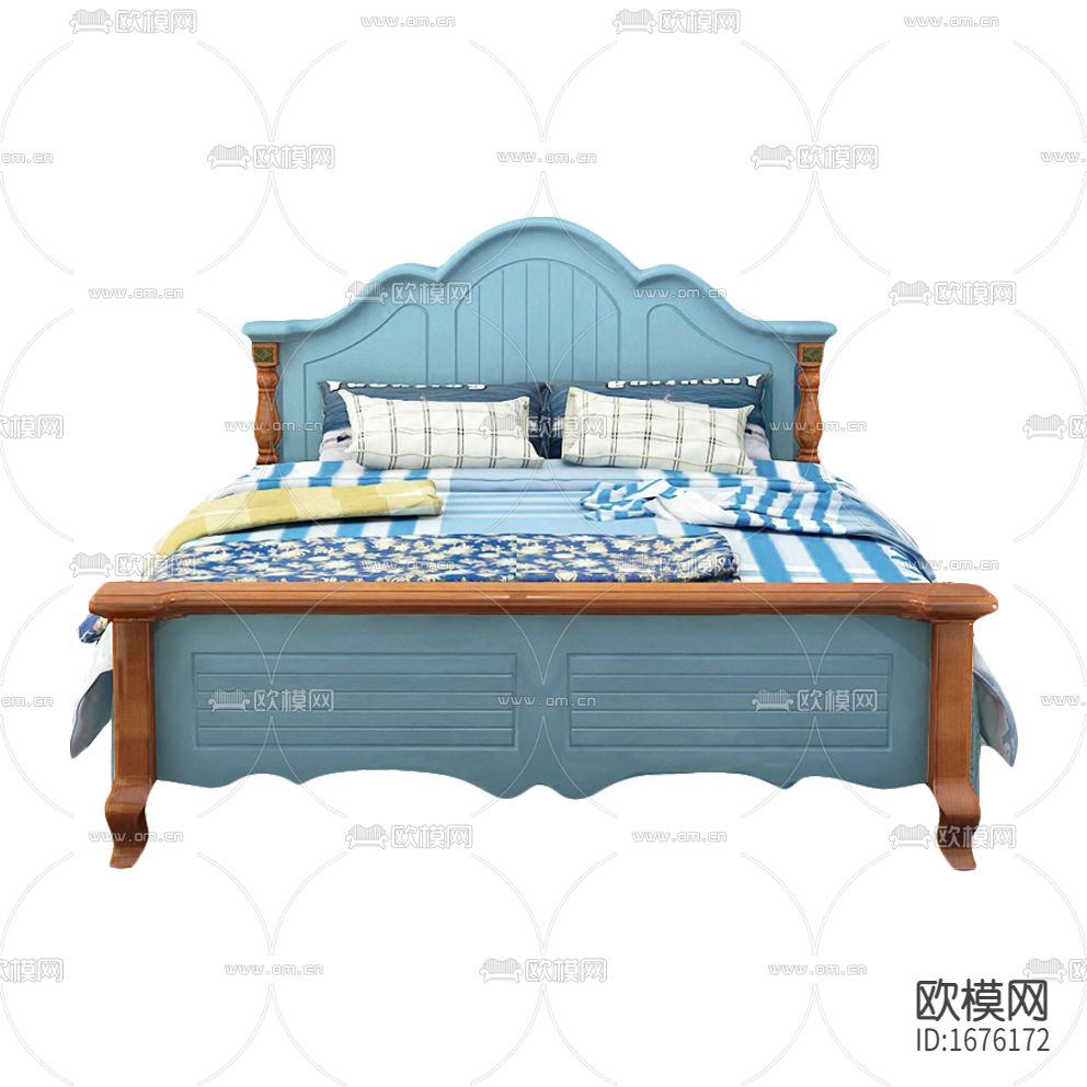 地中海创意蓝色实木双人床下载