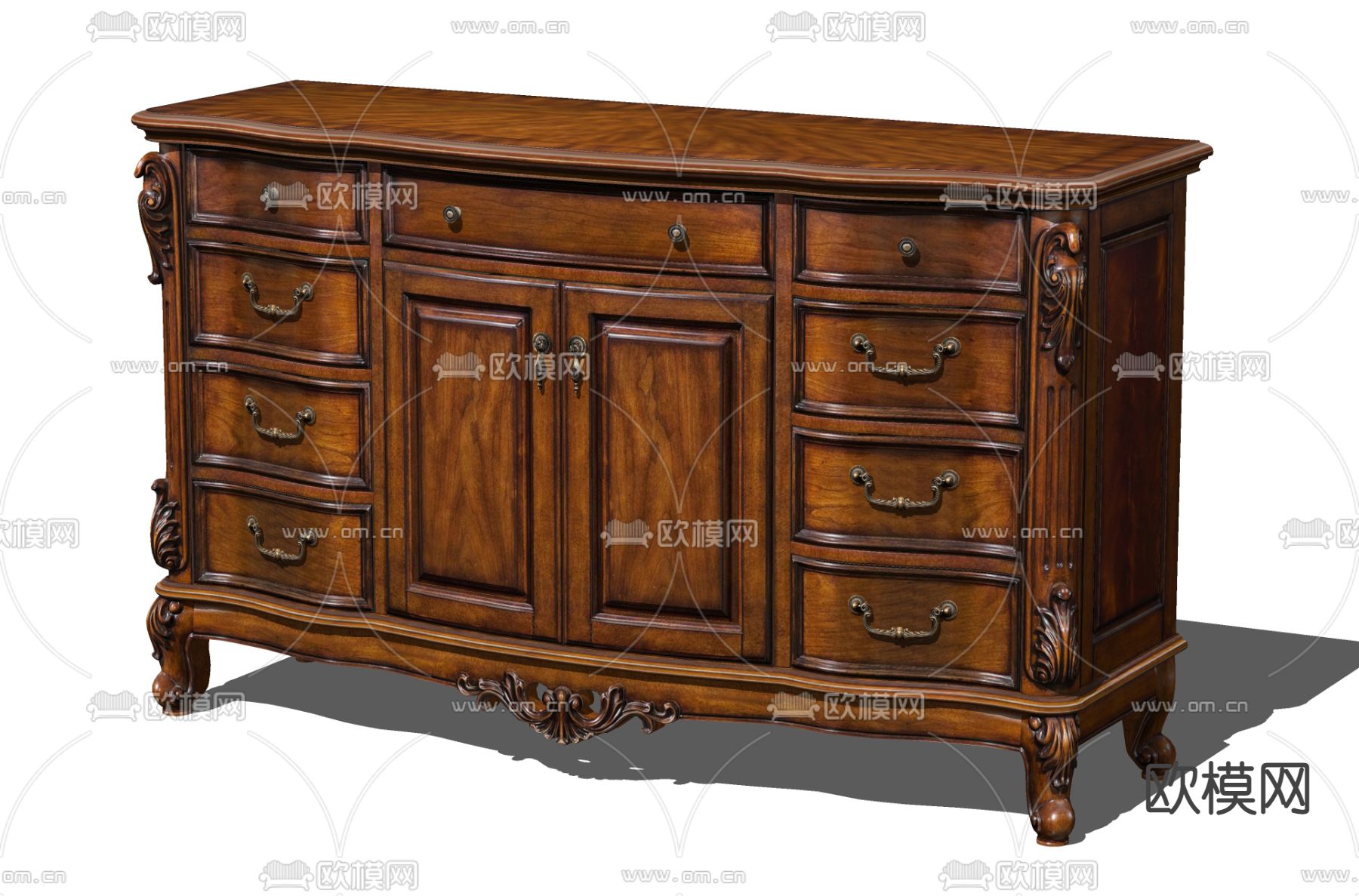 欧式古典实木餐边柜su模型下载