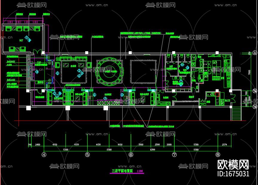 中餐厅全套cad施工图下载（渲染图7）