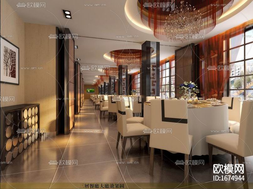 中餐厅全套cad施工图下载（渲染图4）