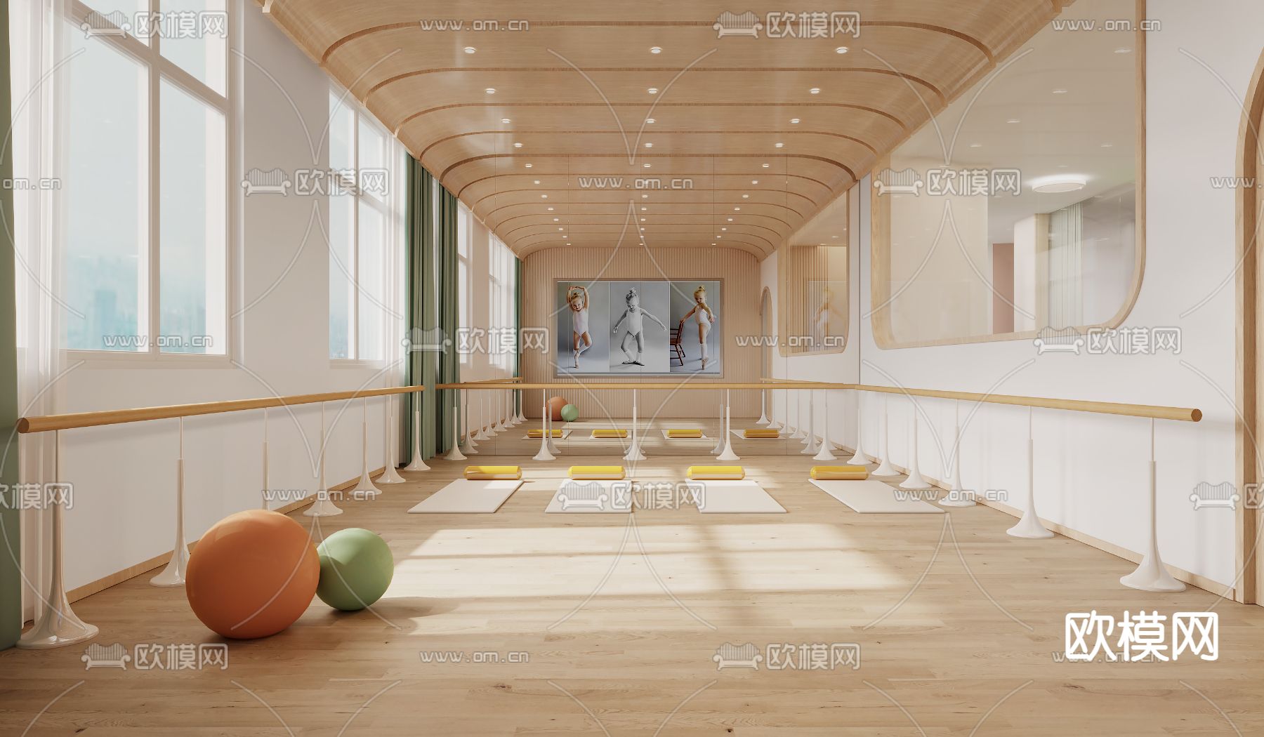 现代健身房瑜伽室3d模型下载