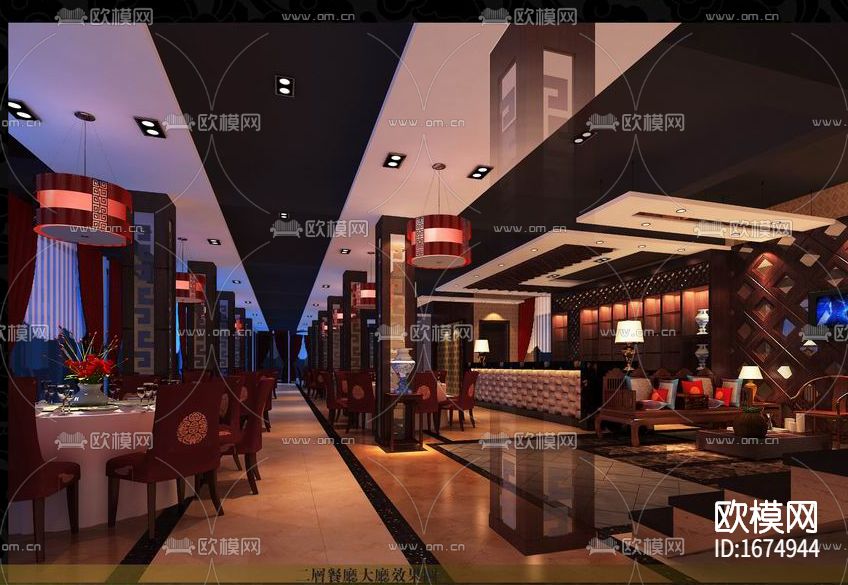 中餐厅全套cad施工图下载（渲染图1）