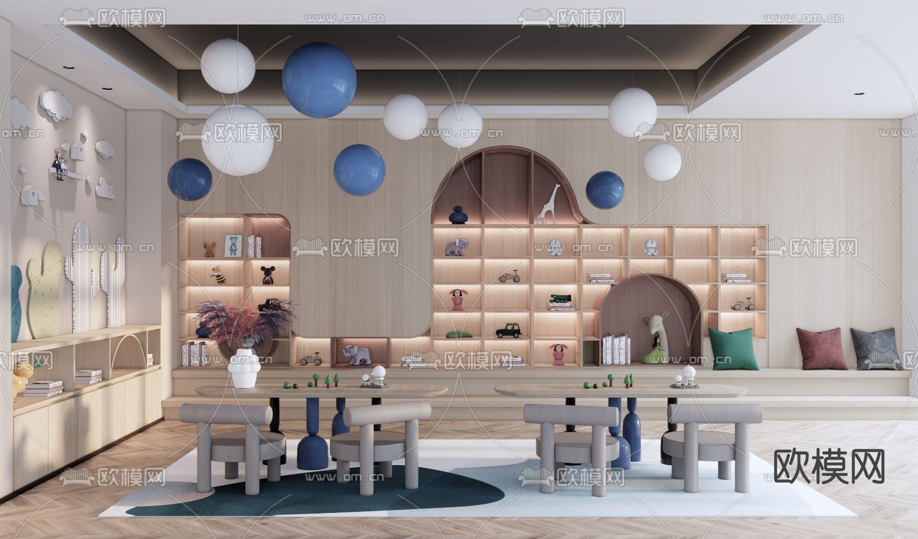 现代早教课室su模型下载（渲染图1）