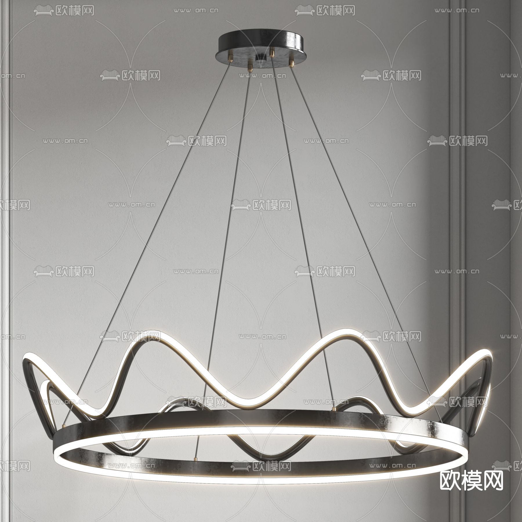 现代双层环形吊灯su模型下载（渲染图4）