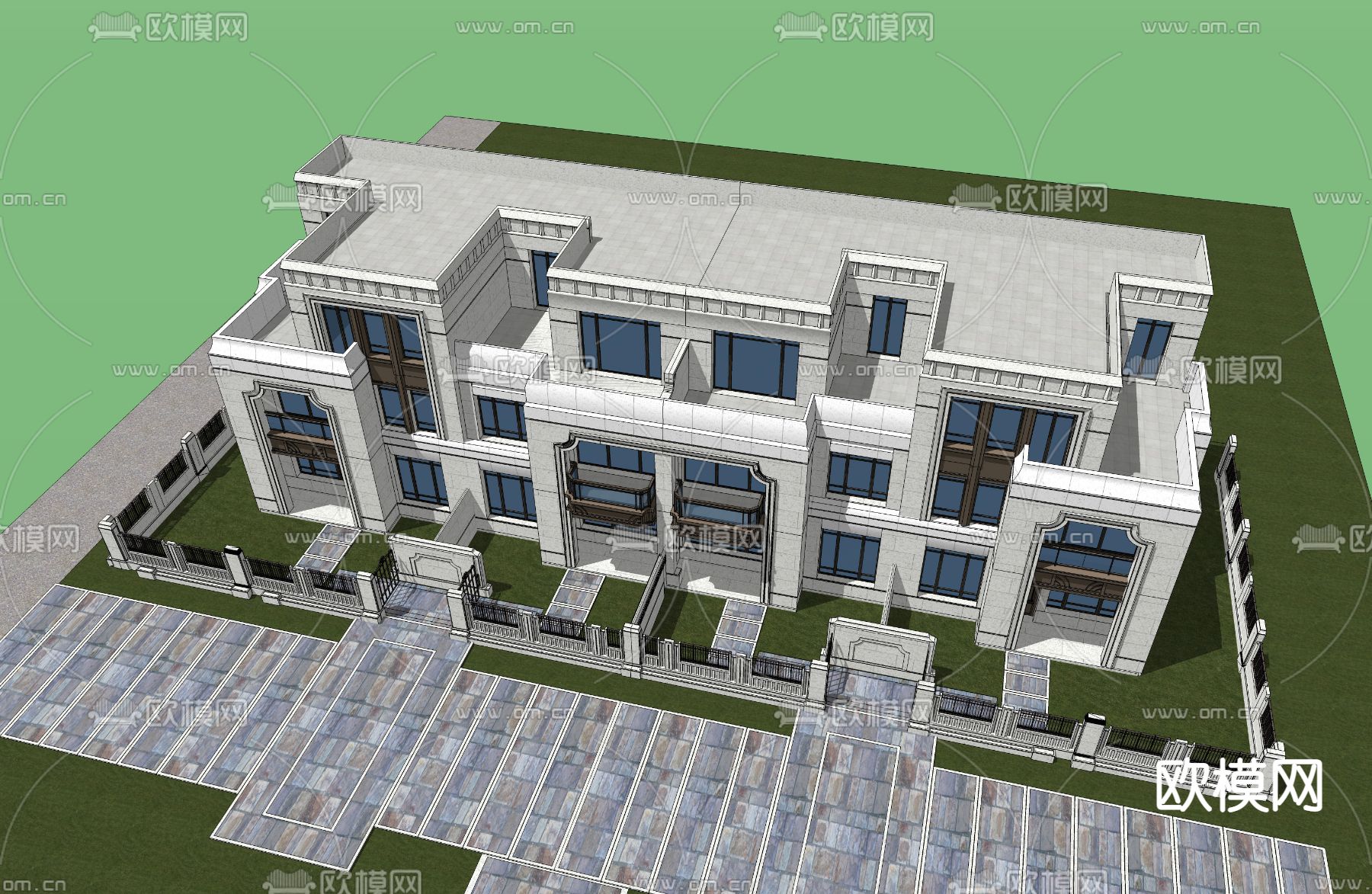 欧式联排别墅su模型下载（渲染图3）