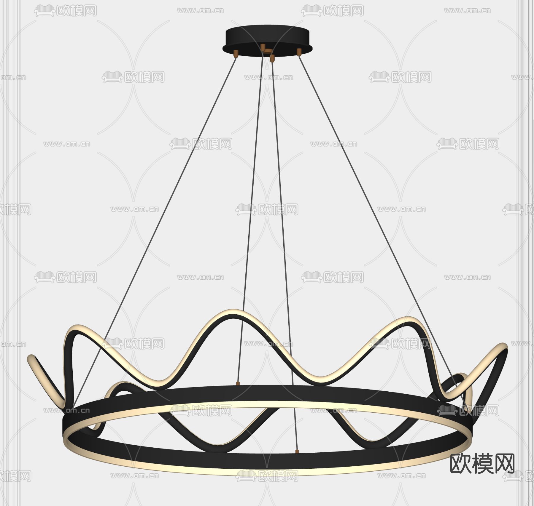 现代双层环形吊灯su模型下载（渲染图2）